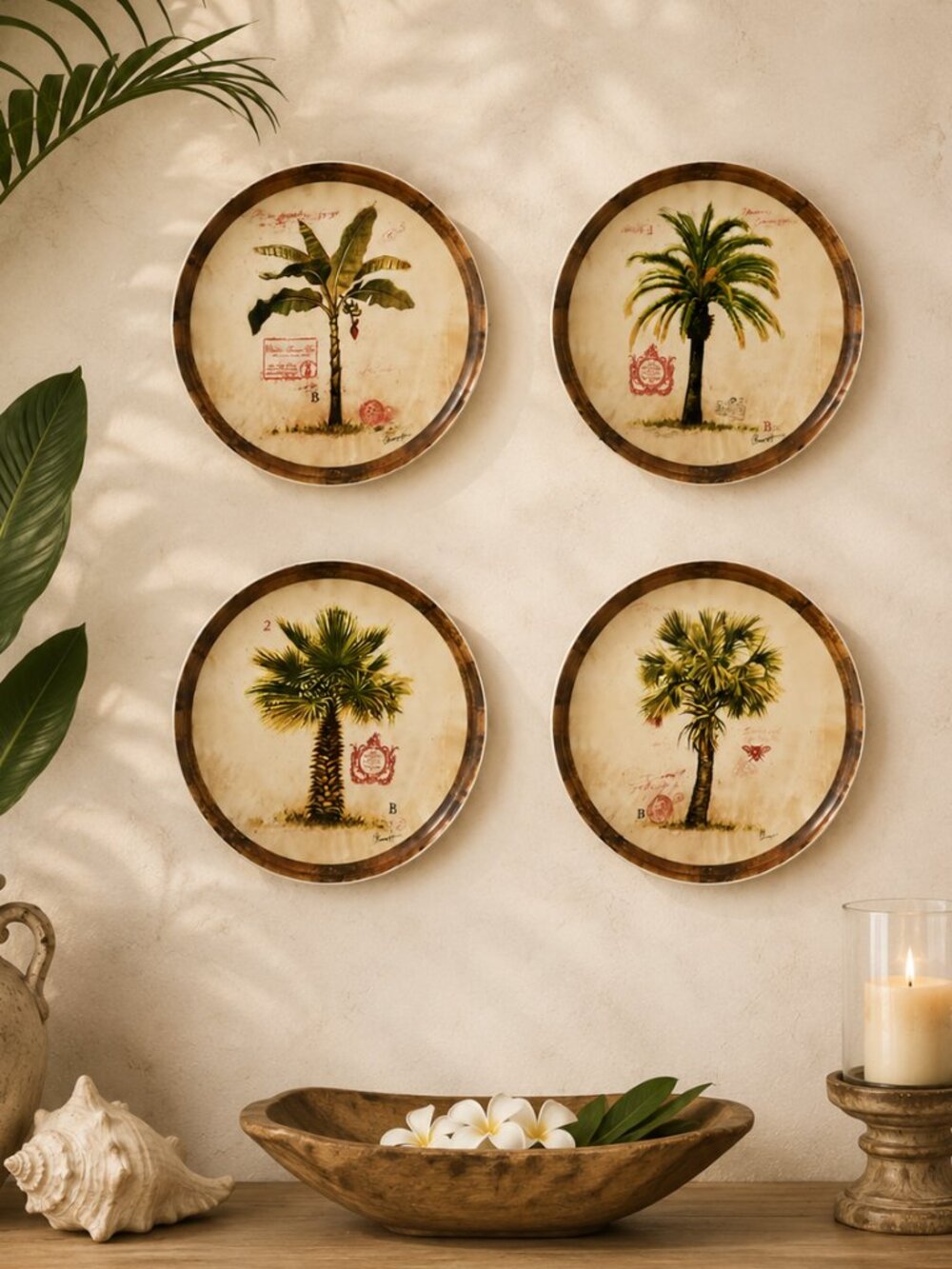 Set of 4 Vintage Chad Barrett Palm Tree Beach Themed Salad Snack Dinner Plates